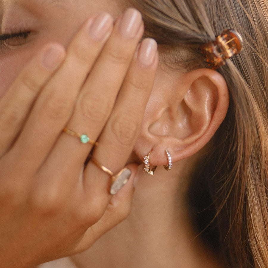 woman wearing Dainty Huggie Earrings - australian jewellery brand