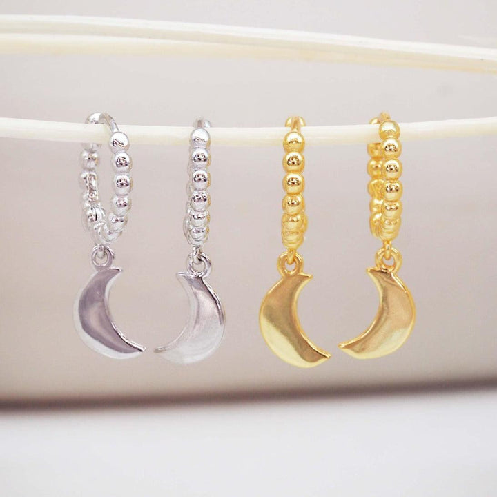 Dainty Crescent Moon Hoop Earrings in silver and gold - womens jewellery Australia 