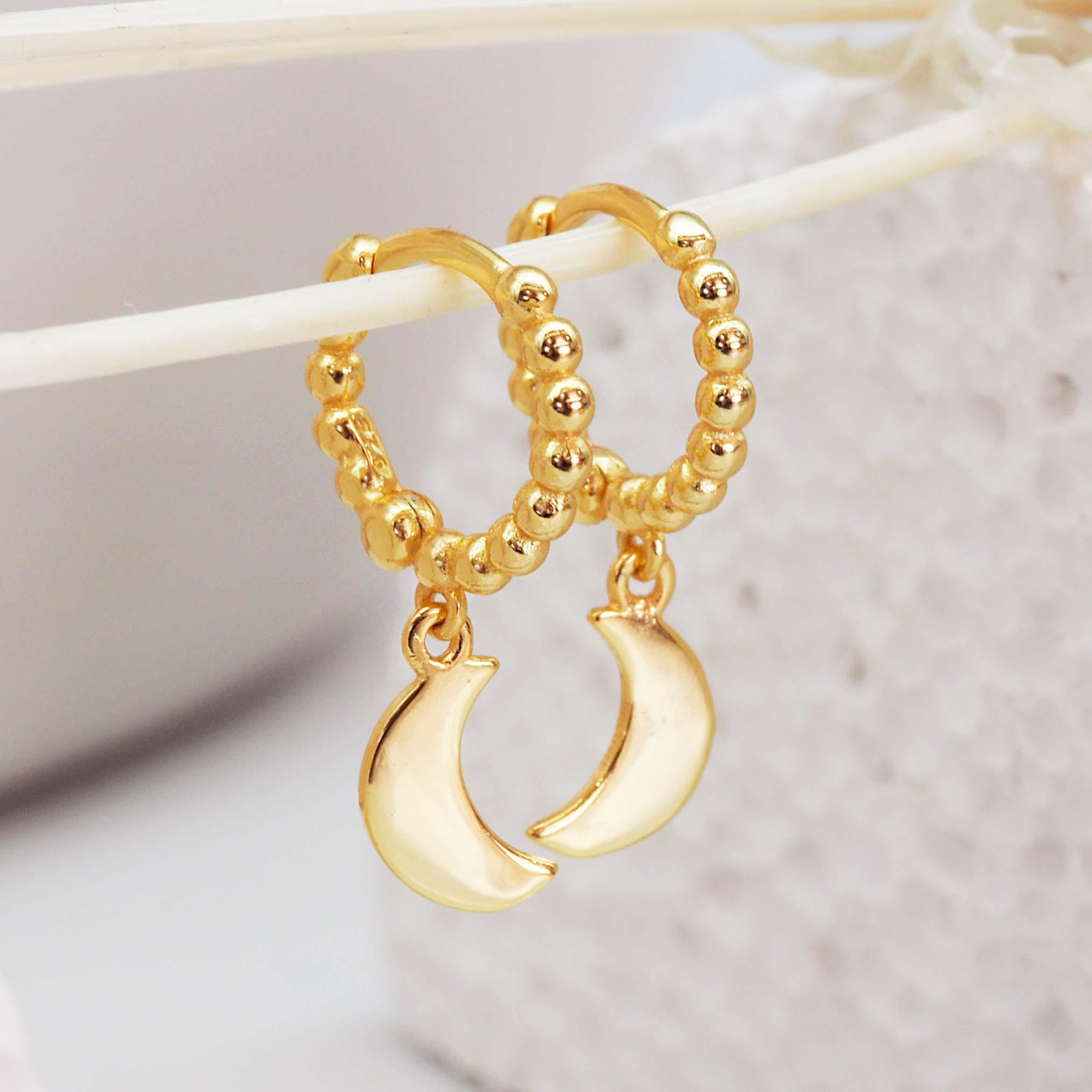 Dainty Crescent Moon Hoop gold Earrings - womens jewellery by indie and harper australia