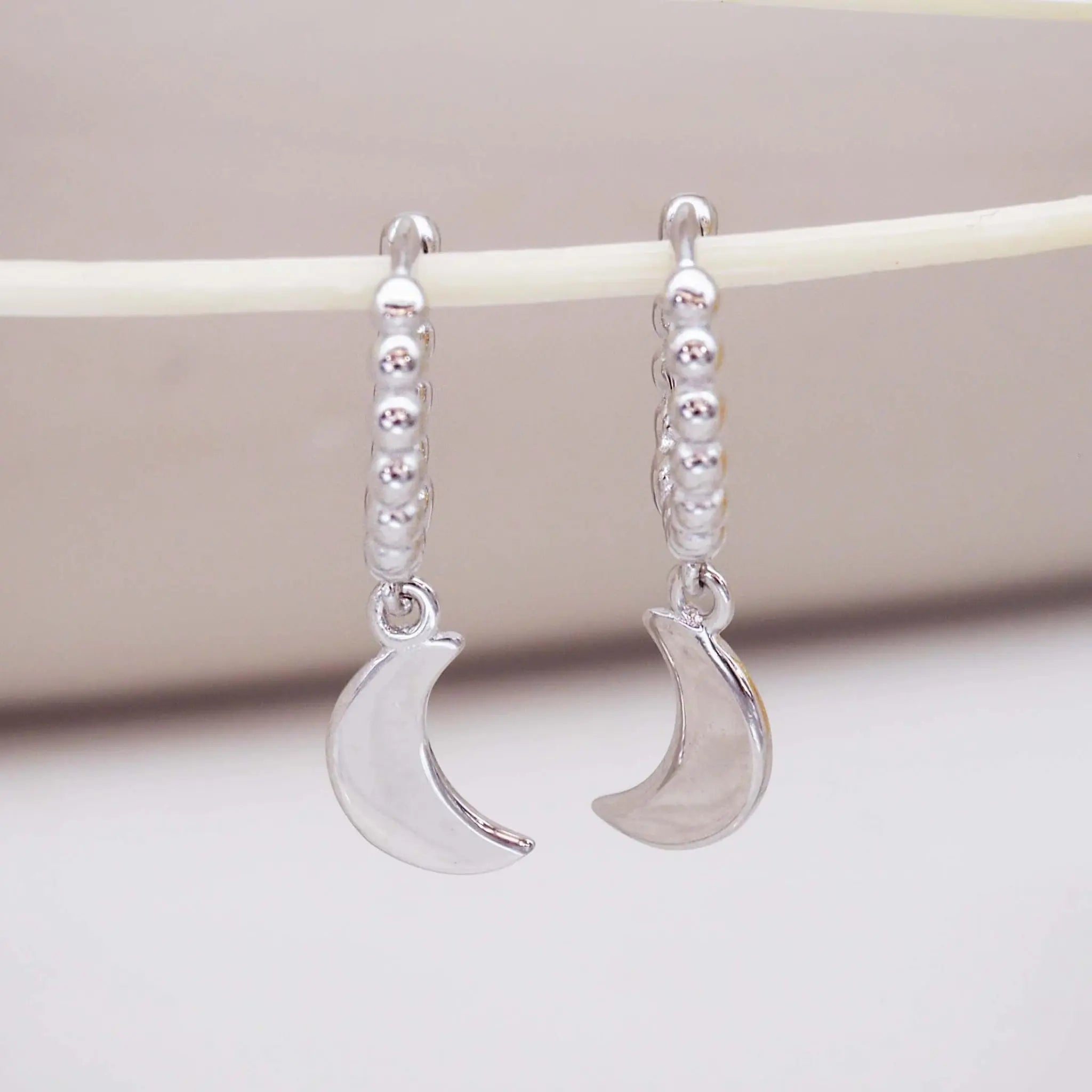 Dainty Crescent Moon Hoop silver Earrings - womens jewellery by indie and harper australia