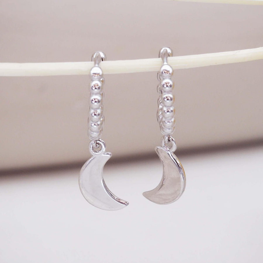 Dainty Crescent Moon Hoop silver Earrings - womens jewellery by indie and harper