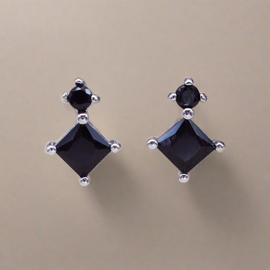 dainty sterling silver earrings with black crystals