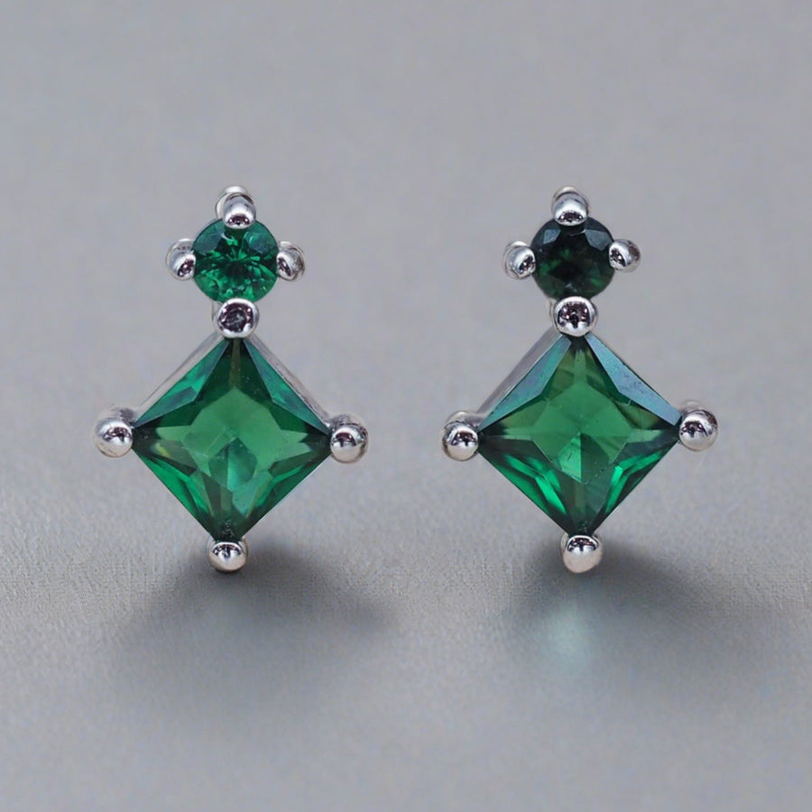 sterling silver stud earrings with green crystals