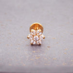 dainty gold plated flower helix flat back earrings - made with dainty cubic zirconia and gold plating over stainless steel by indie and harper