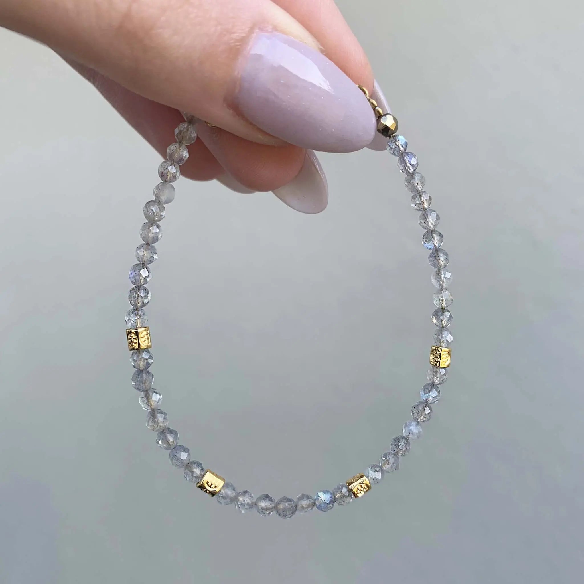 dainty goddess labradorite beaded bracelet - labradorite jewellery by indie and harper australia