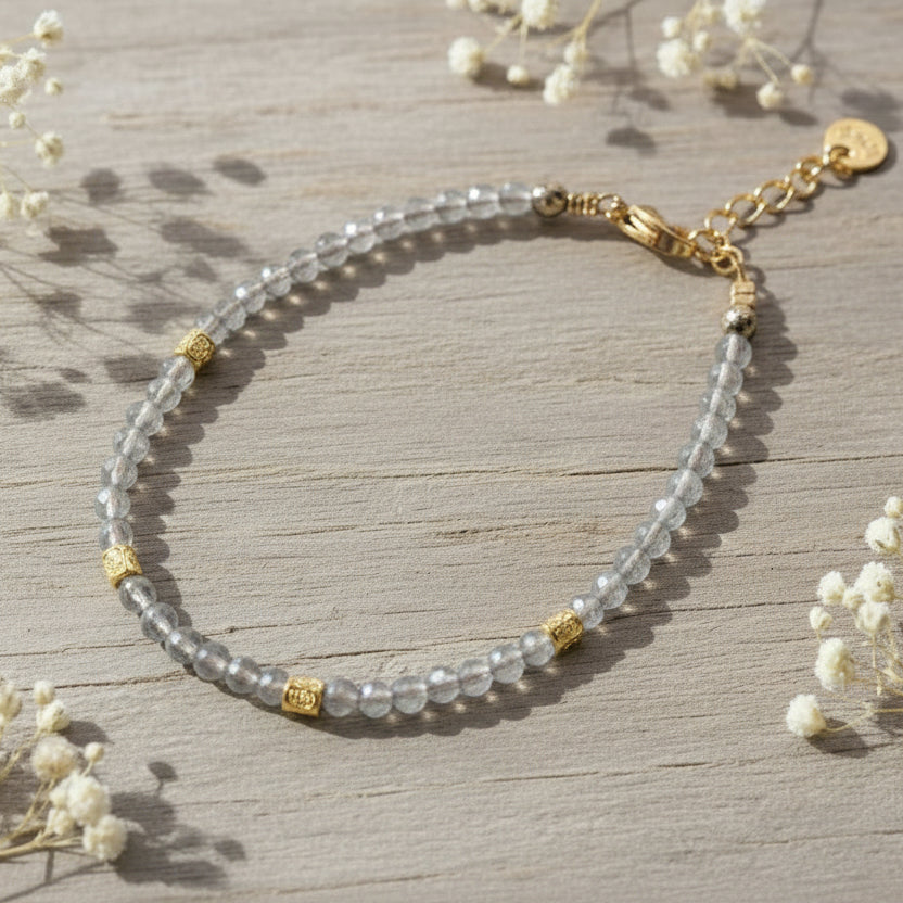 dainty goddess labradorite beaded bracelet - labradorite jewellery by women's jewellery brand indie and harper