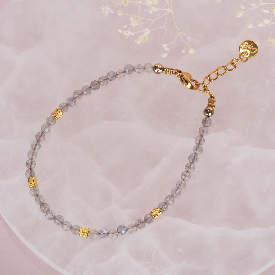 Dainty Goddess Labradorite Bracelet - bracelet with gold charms and natural labradorite beads - women's online jewellery brand indie and harper