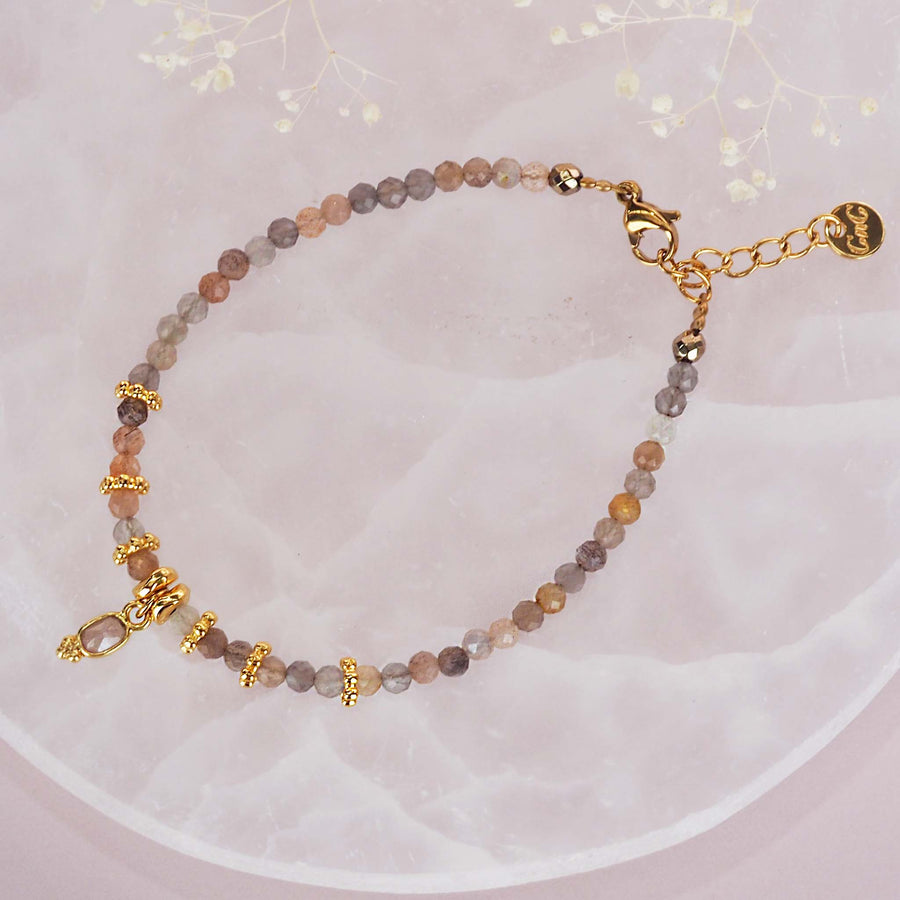dainty goddess orange moonstone bracelet - natural orange moonstone bracelet for women - boho jewellery by online jewellery brand indie and harper