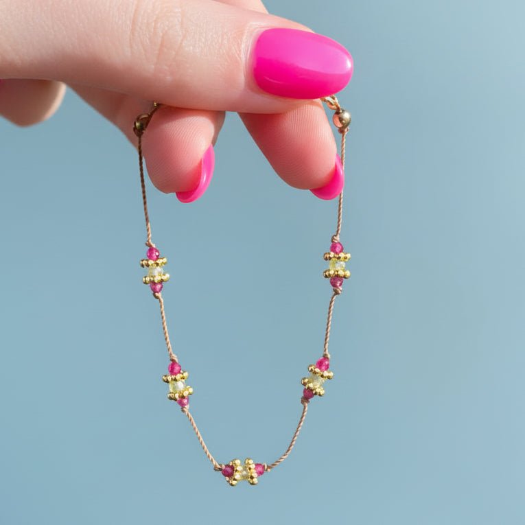 dainty goddess rubellite and peridot bracelet - beaded bracelets by australian jewellery brands indie and harper