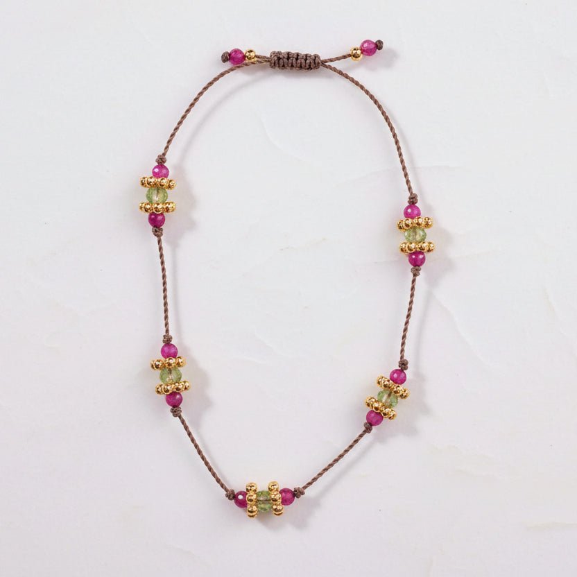 dainty goddess rubellite and peridot bracelet - dainty beaded bracelets by australian jewellery brands indie and harper