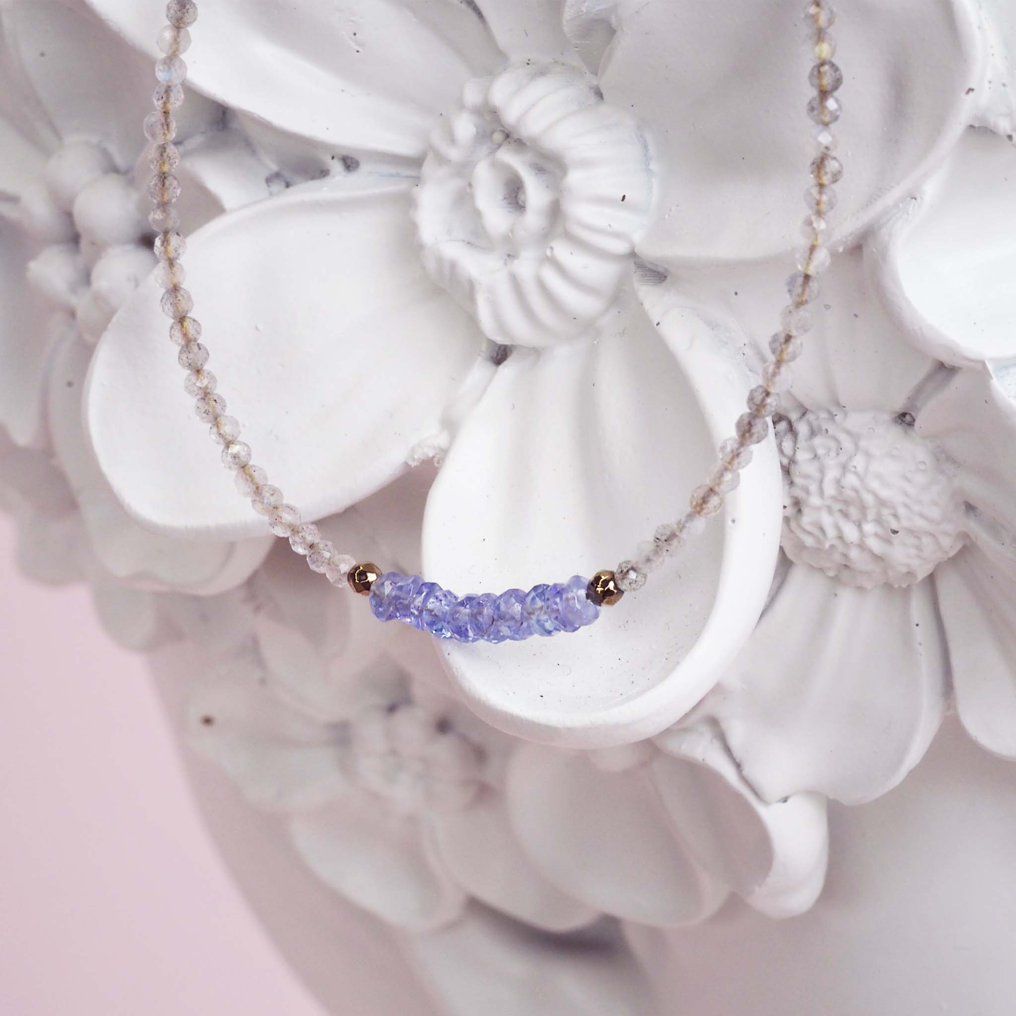 dainty tanzanite, hematite and labradorite bracelet- womens gemstone jewellery by indie and harper australia