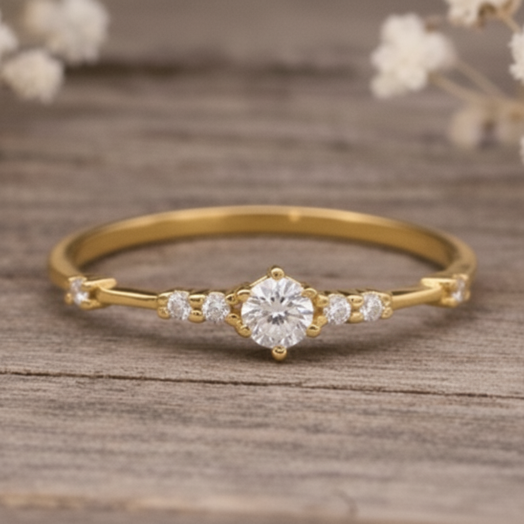 Gold ring with a czs on a wooden surface