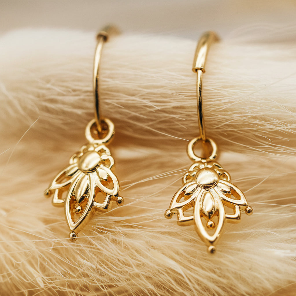 dainty lotus gold hoop earrings