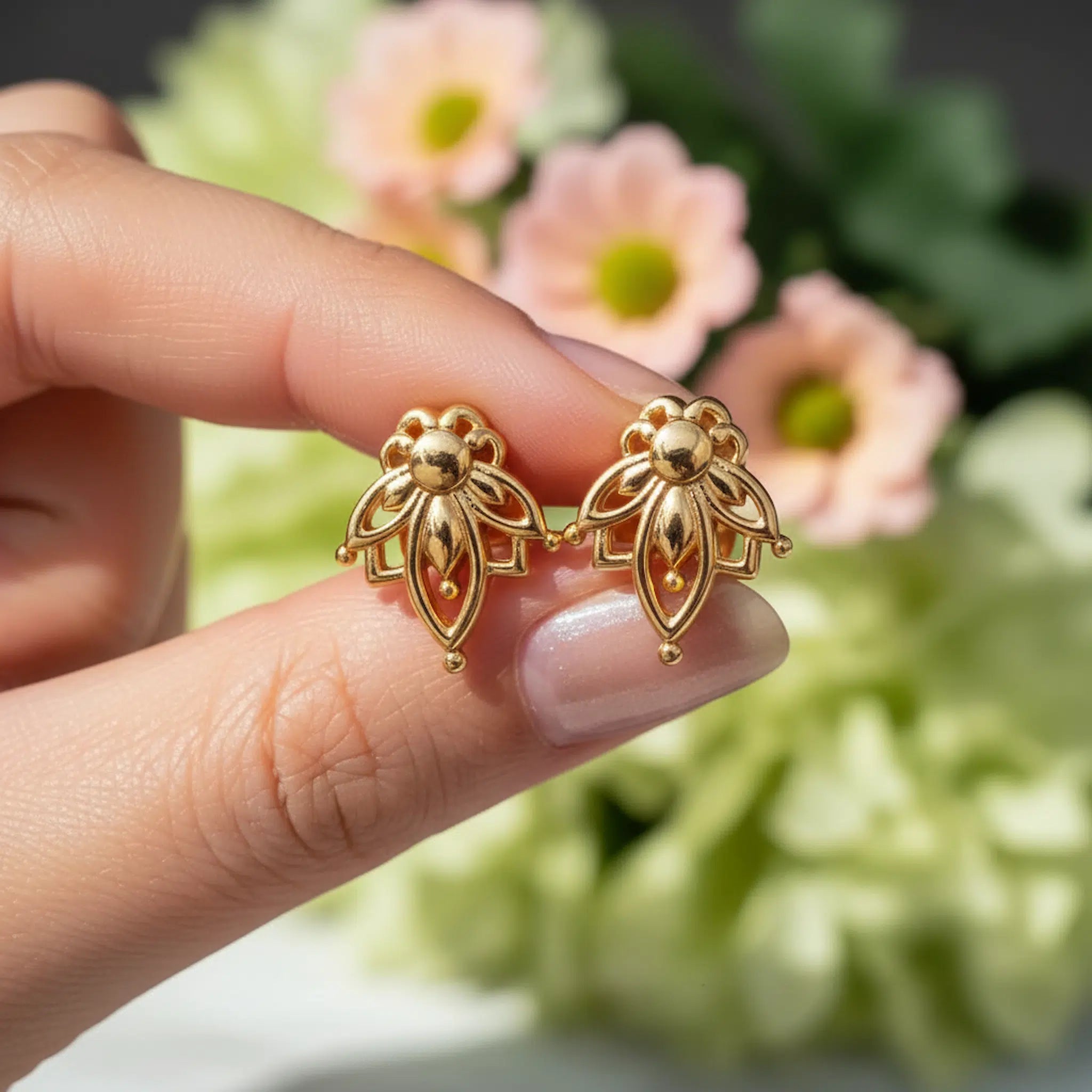 dainty gold lotus flower stud earrings by indie and harper australia