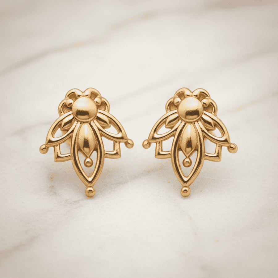 Dainty gold lotus stud earrings