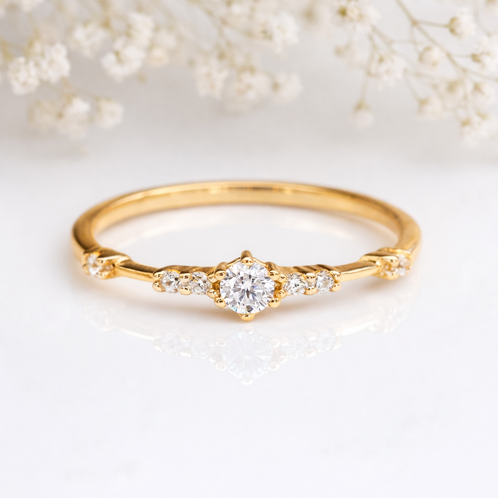 dainty gold ring with cubic zirconias