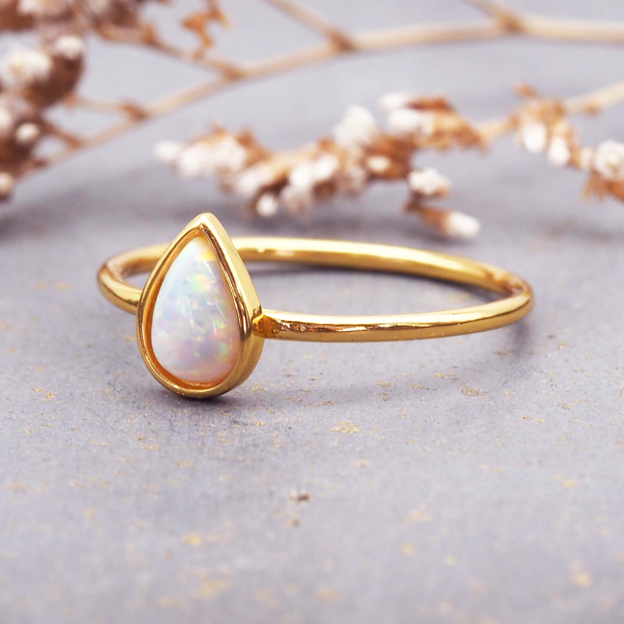  www.indieandharper.com Dainty Gold Tear Drop Opal Ring