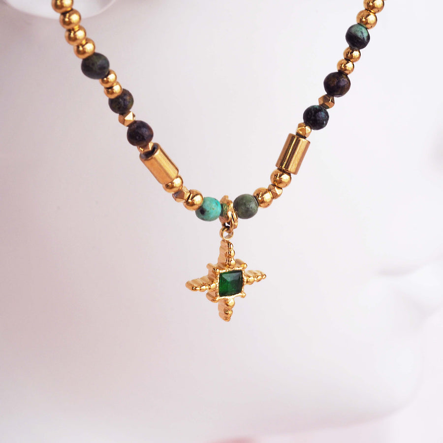 dainty gold turquoise necklace - women's boho jewellery by indie and harper