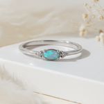 dainty sterling silver green opal and CZ ring by indie and harper 