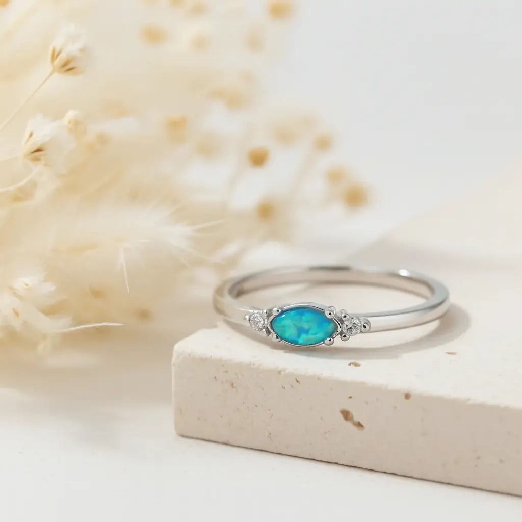 dainty sterling silver green opal ring with CZs by indie and harper australia