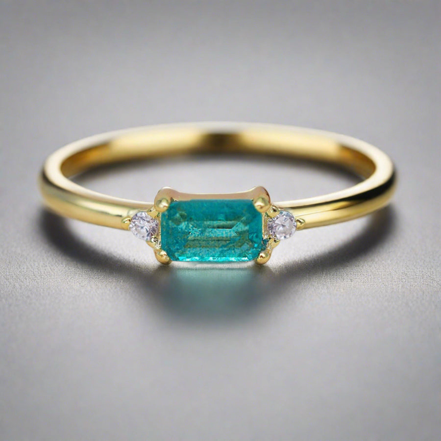 Dainty Green Opal Ring with cubic zirconias - womens gold jewellery by indie and harper