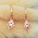 Dainty Rose Gold Earrings with lotus flowers - women's rose gold jewellery by Australian jewellery brands indie and Harper