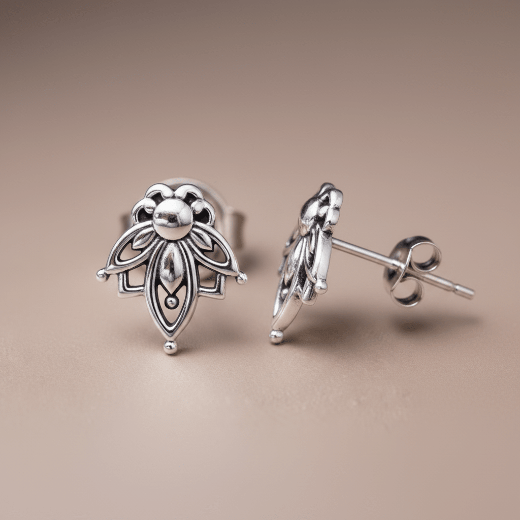 sterling silver lotus flower stud earrings