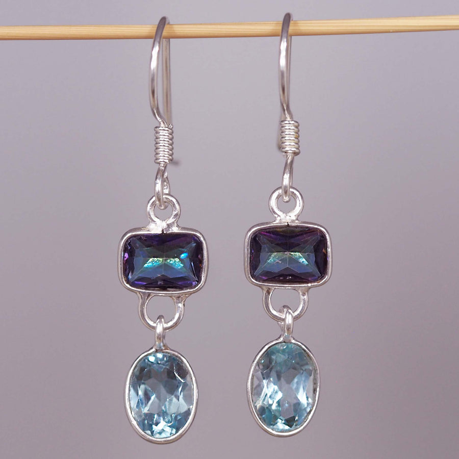 dainty mystic topaz earrings - sterling silver earrings made with mystic quartz and blue topaz gemstones - women's online jewellery brand indie and harper