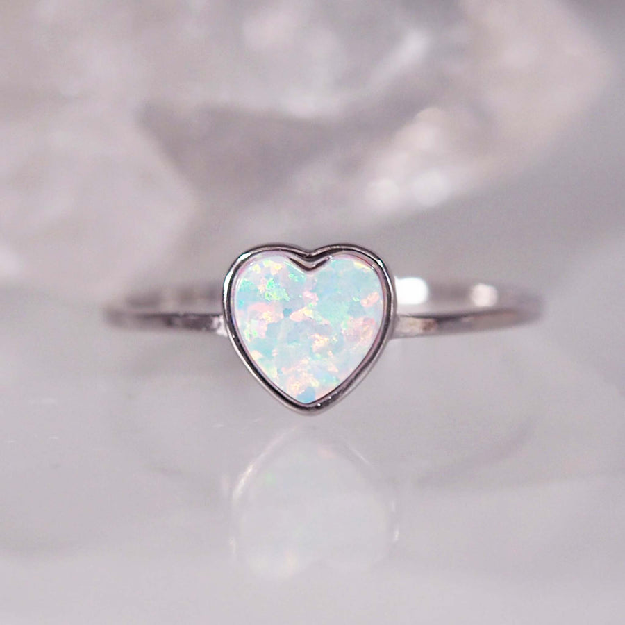 dainty opal heart ring - white opal and sterling silver ring - the perfect gift or promise ring by indie and harper