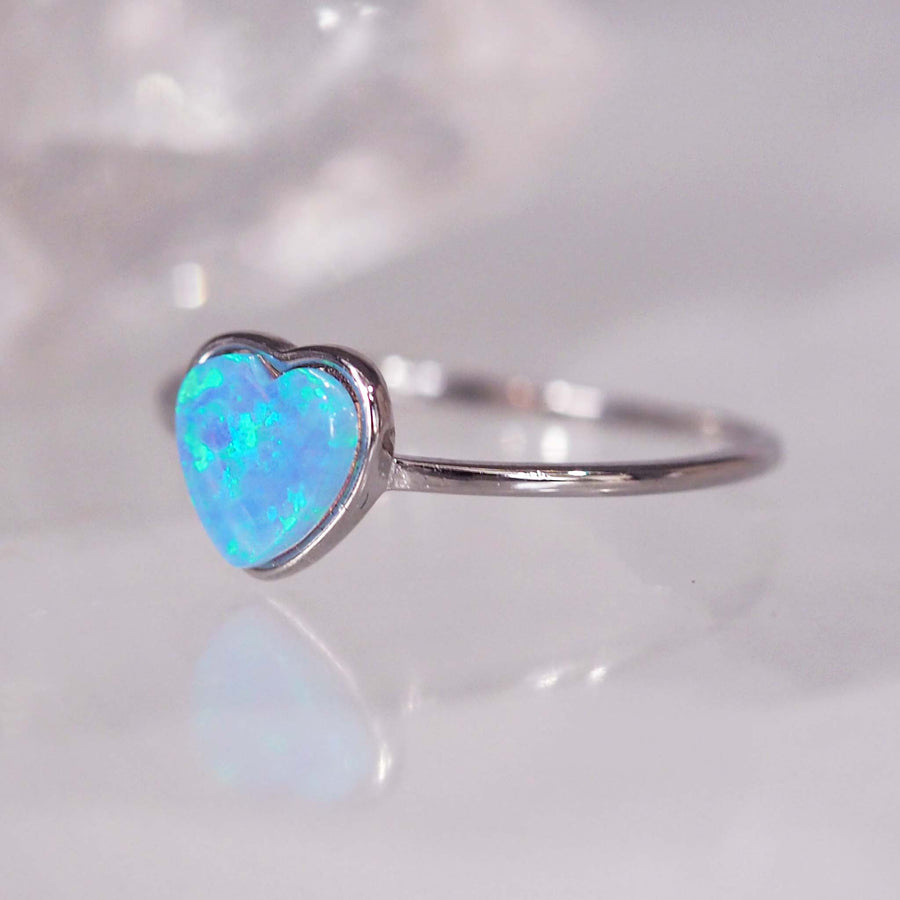 dainty opal heart ring - beautiful opal promise ring made with sterling silver - women's jewellery online by indie and harper