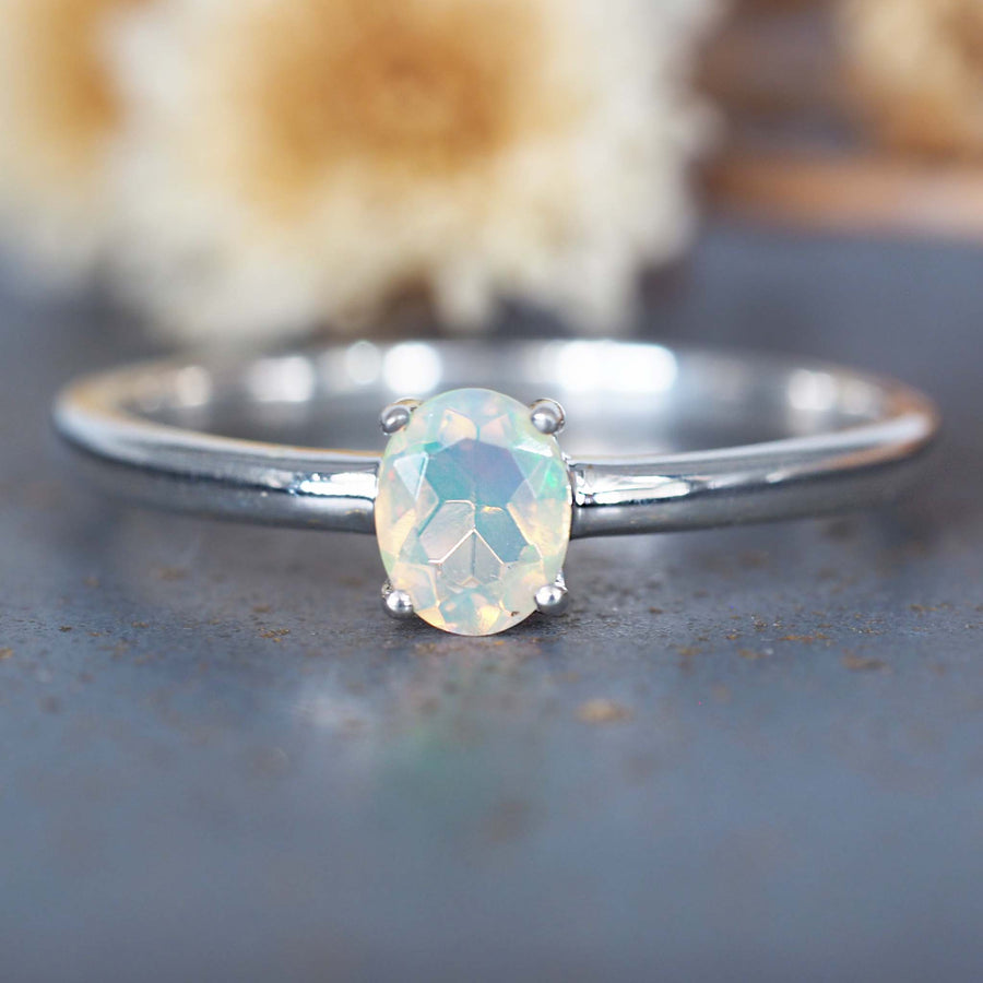 dainty Sterling silver opal ring - women's opal jewellery Australia 