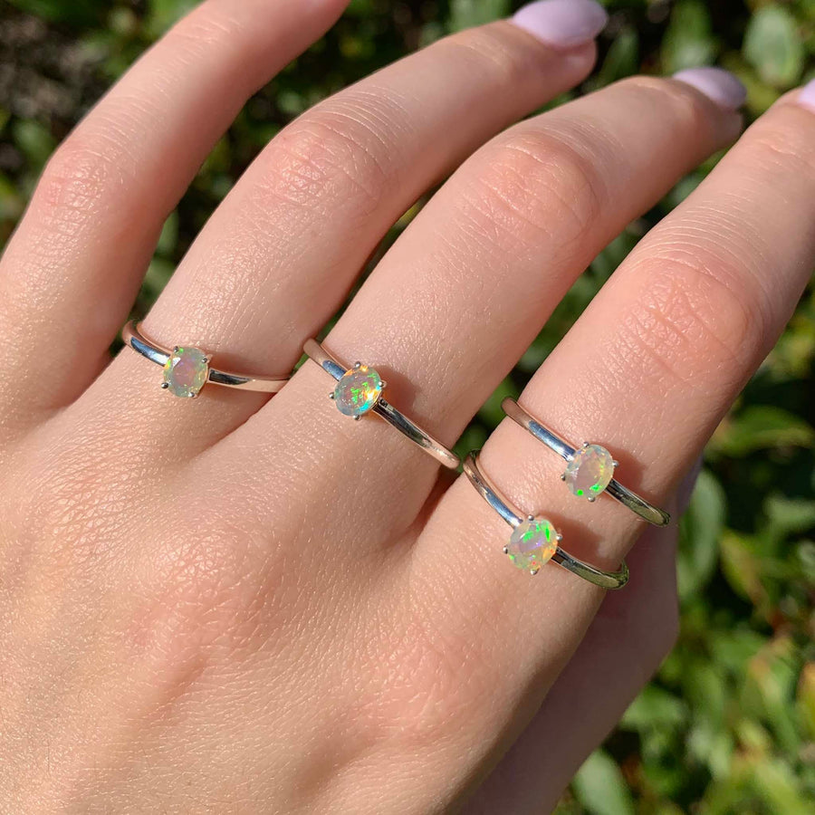 dainty opal rings - sterling silver rings made with natural opal gemstones - women's online jewellery brand indie and harper