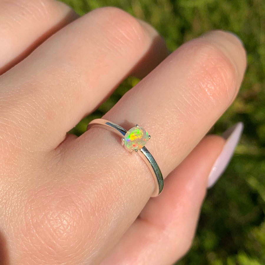 dainty opal ring - dainty boho jewellery for women made with sterling silver and natural opal - shop opal jewellery online with indie and harper