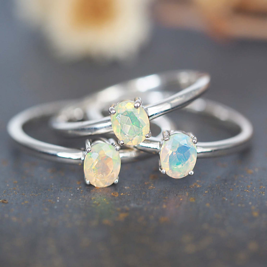 dainty Sterling silver opal rings - women's opal jewellery Australia 