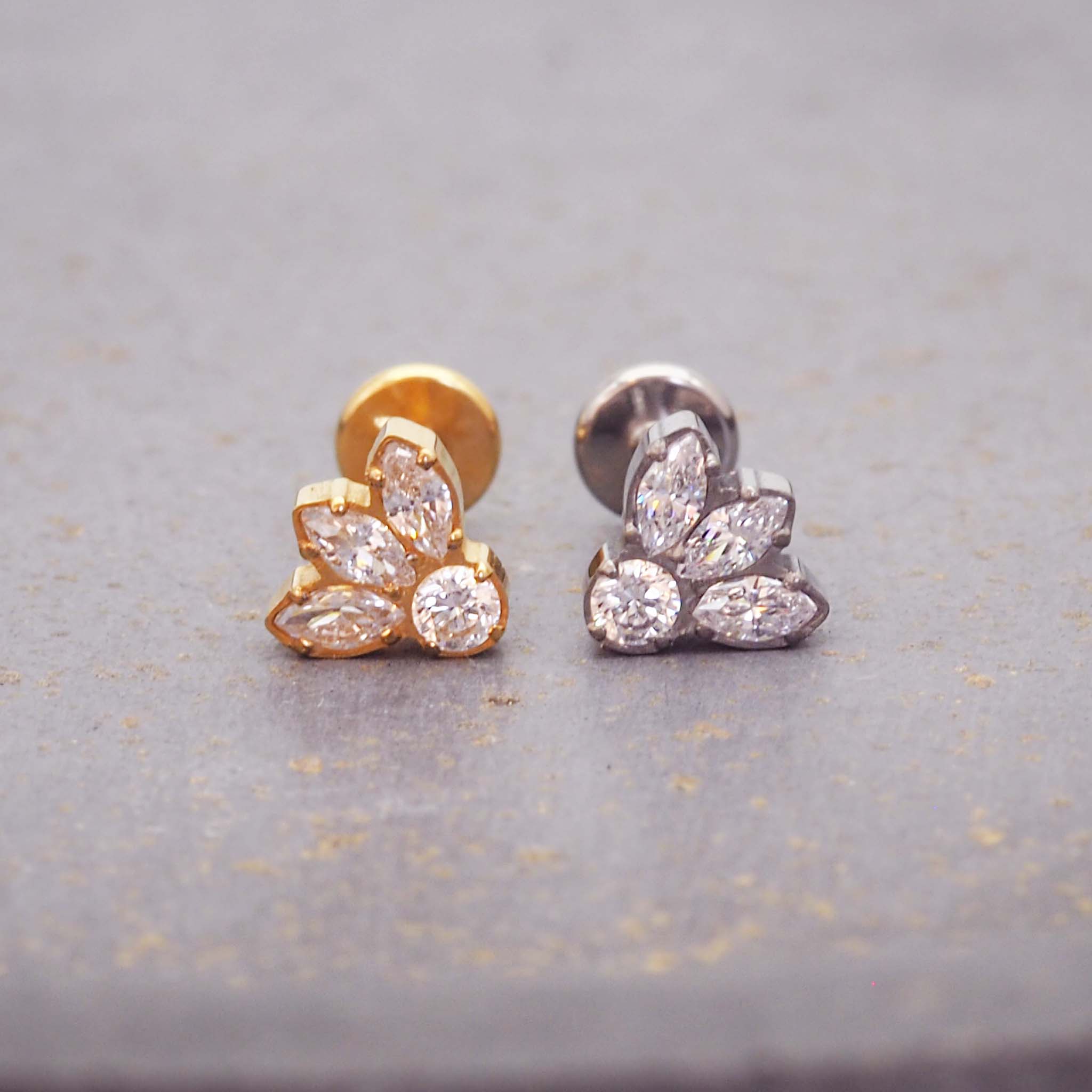dainty flat back helix earrings - made with dainty cubic zirconia ad gold plated stainless steel by indie and harper