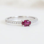 Dainty Sterling Silver ring with a red ruby  gemstone and cubic zirconia accents
