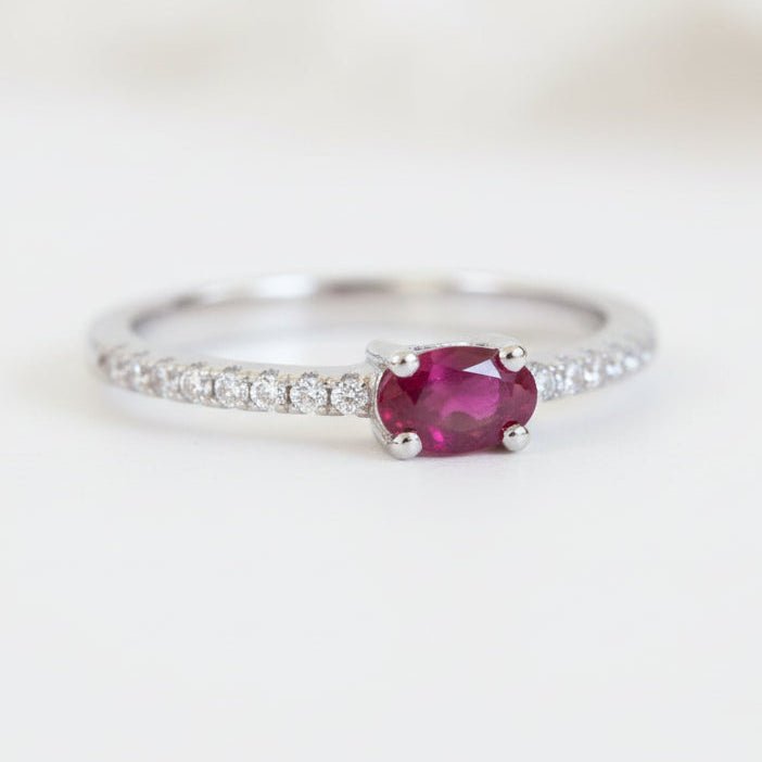 Dainty Sterling Silver ring with a red ruby  gemstone and cubic zirconia accents