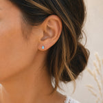 sterling silver facted claw-set pear-shaped natural blue topaz stud earrings worn