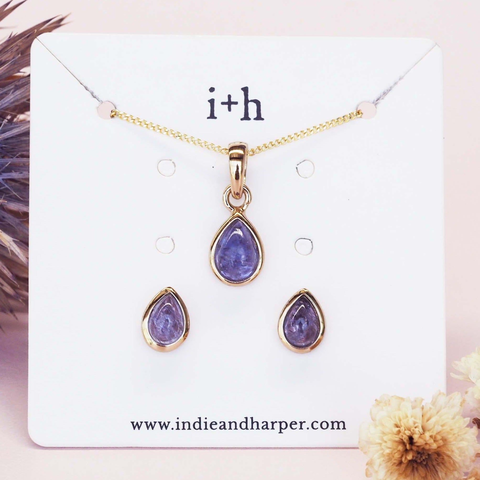 gold December Birthstone tanzanite earrings and necklace indie and harper australia