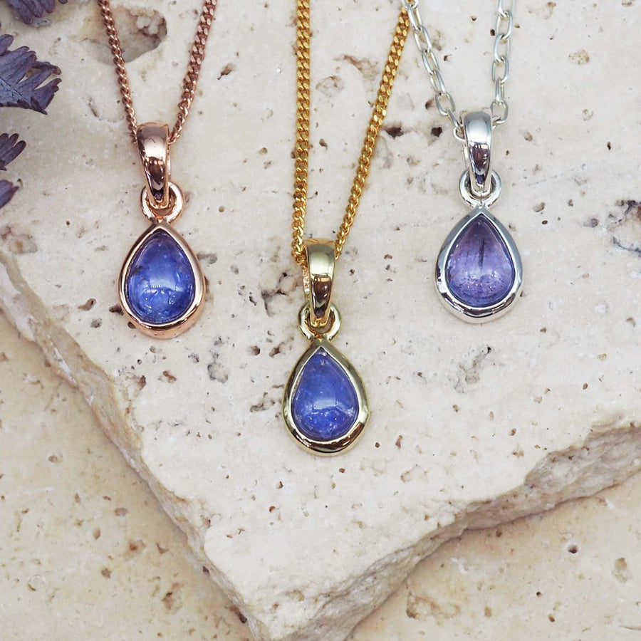 December Birthstone necklaces made with Tanzanite and rose gold, gold and sterling silver - womens birthstone jewellery australia