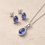 Sterling Silver December Birthstone Tanzanite Jewellery set with pear-shaped stud earrings and matching  necklace