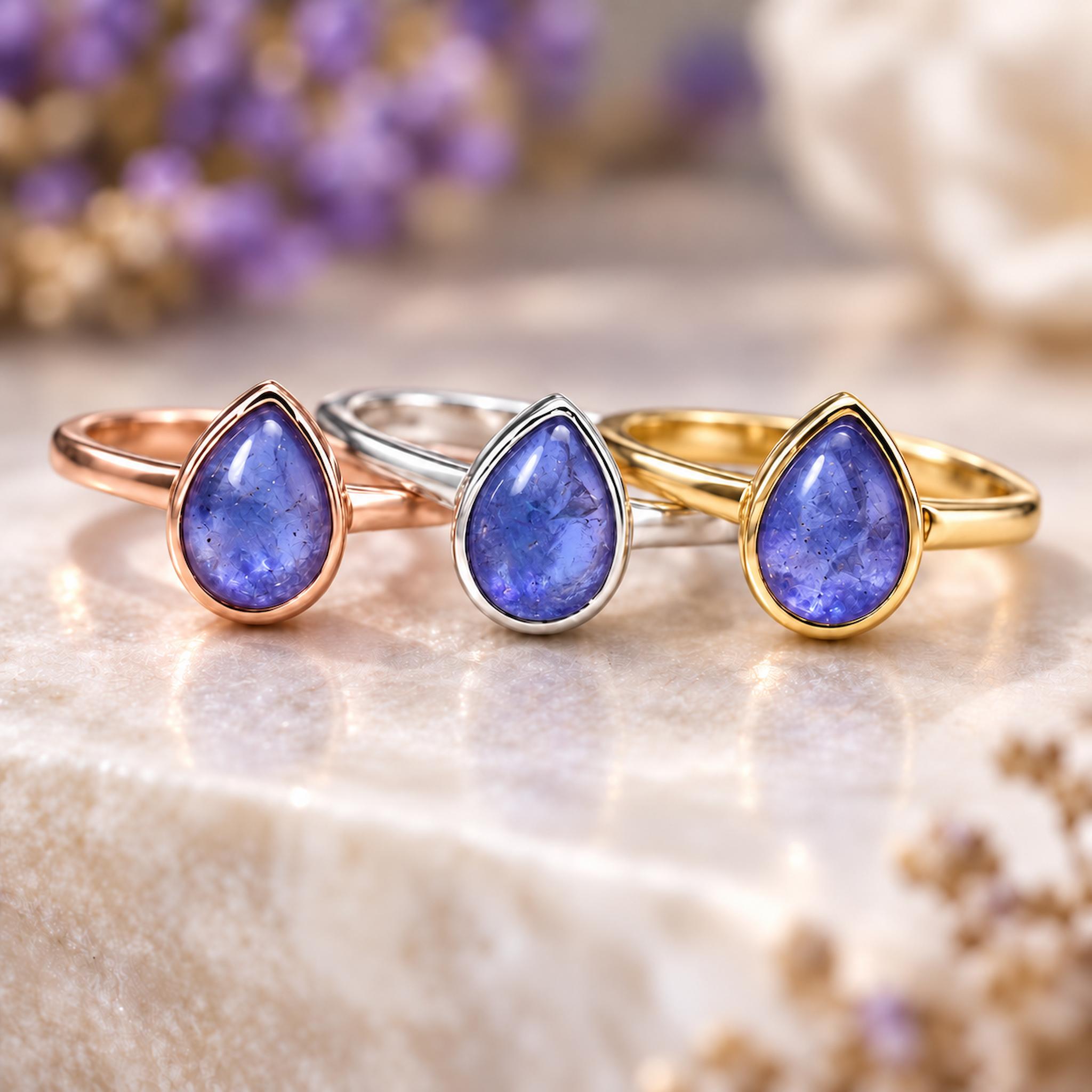 december birthstone tanzanite rings in rose gold, silver and gold by indie and harper