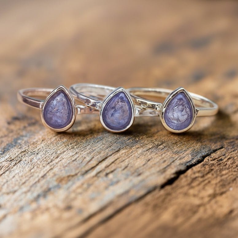 december birthstone tanzanite rings in rose gold, silver and gold by indie and harper