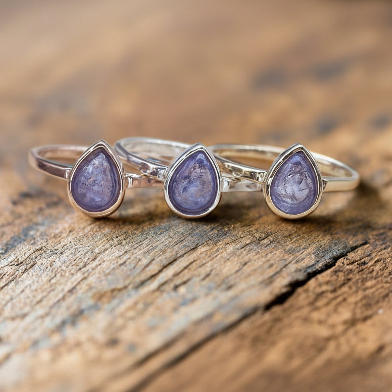 december birthstone tanzanite rings in rose gold, silver and gold by indie and harper