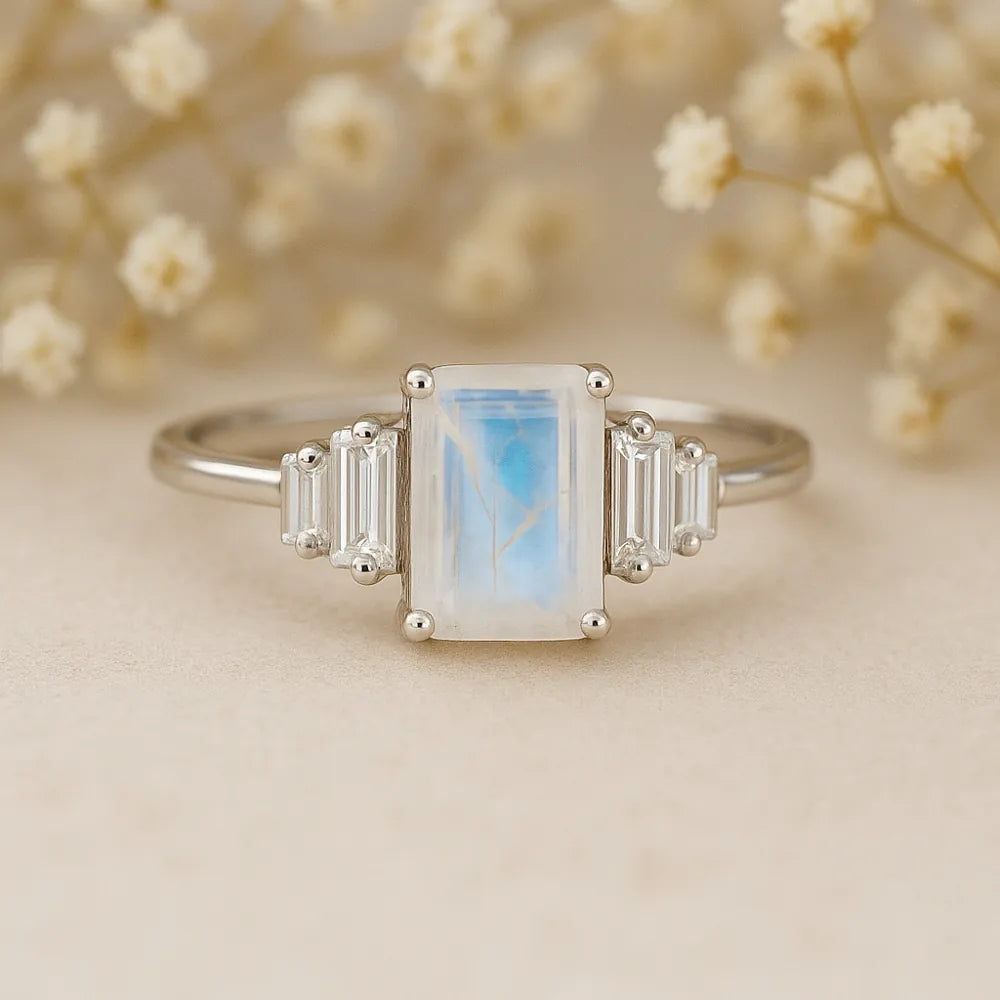 sterling silver white topaz and moonstone ring - moonstone jewellery australia by indie and harper
