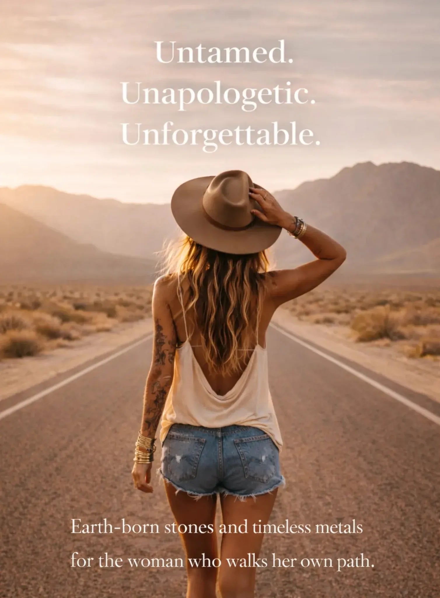 Woman in a desert landscape with text overlay