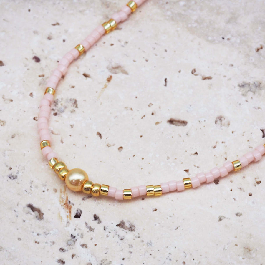 light pink Beaded Necklace - womens beachy jewellery by indie and harper