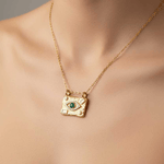 Malachite Evil Eye Waterproof Gold Necklace in stainless steel being worn