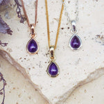 February Birthstone Amethyst necklaces in rose gold, gold and silver - indie and harper australia