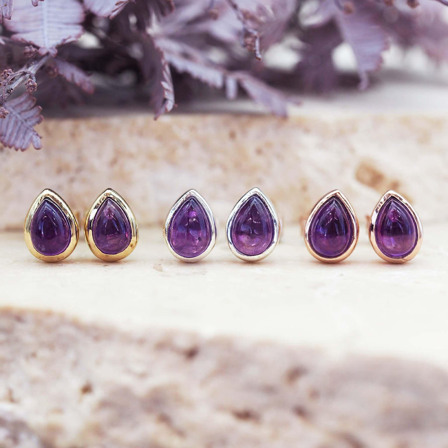 February Birthstone Jewellery - Amethyst earrings in gold, sterling silver and rose gold - womens amethyst jewellery by indie and harper